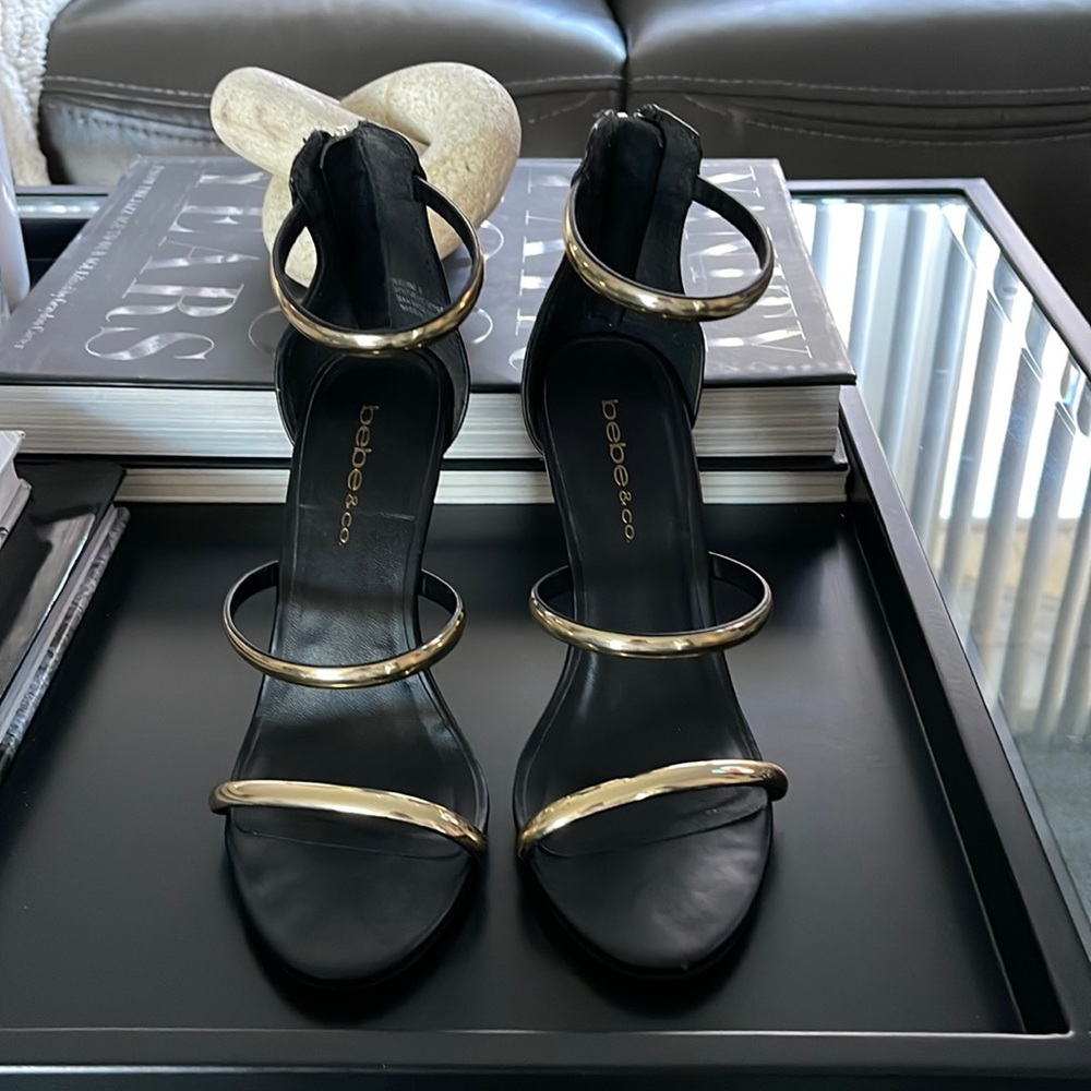 Bebe Women’s Gold Strap Heels Size 6